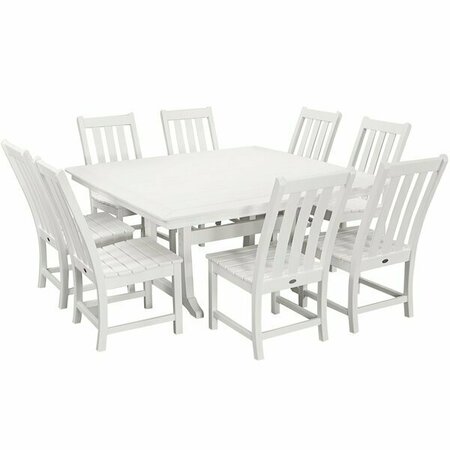POLYWOOD Vineyard 9-Piece White Dining Set with Nautical Trestle Table 633PWS4061WH
